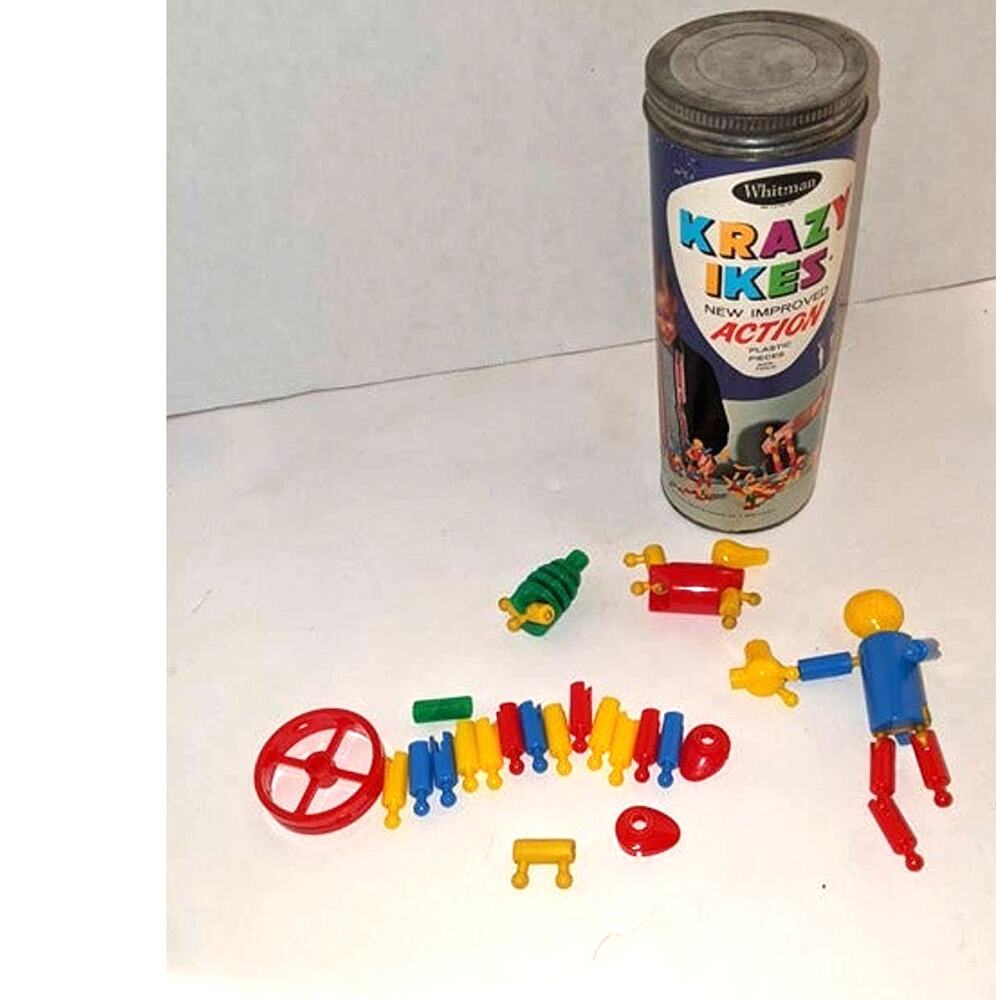 Vintage 1964 Whitman KRAZY IKES  Building Toy 68 Plastic Wood Pieces Instruction